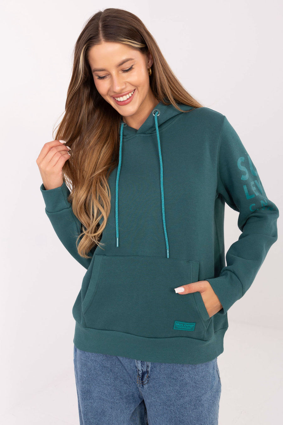 Sublevel Teal Hooded Long Sleeve Sweatshirt