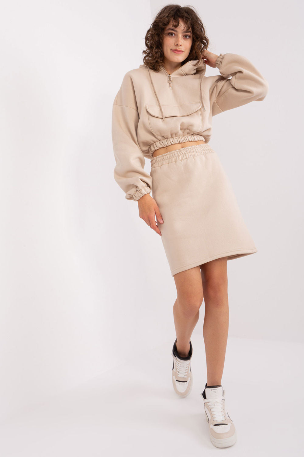 Ex Moda Beige High Waisted Long Sleeve Skirt Co-Ord Set