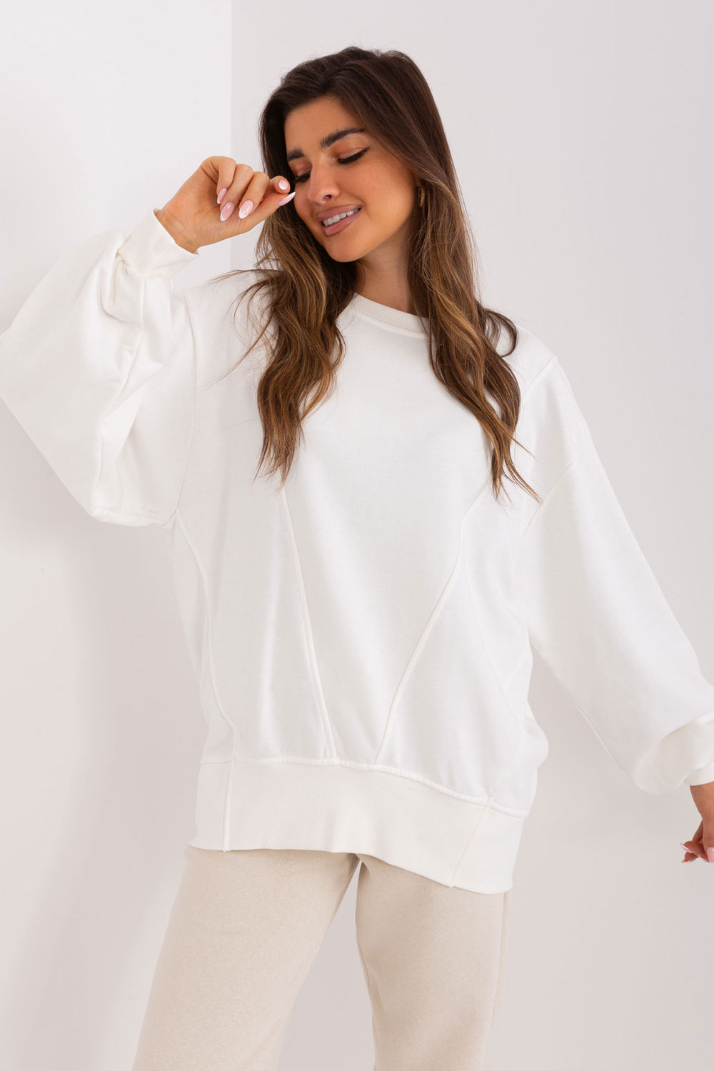 Ex Moda Ecru Oversized Cotton Sweatshirt