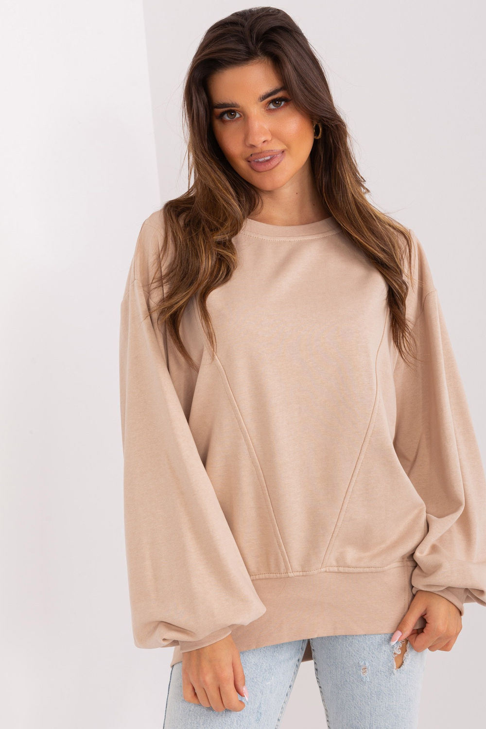 Ex Moda Beige Oversized Cotton Sweatshirt