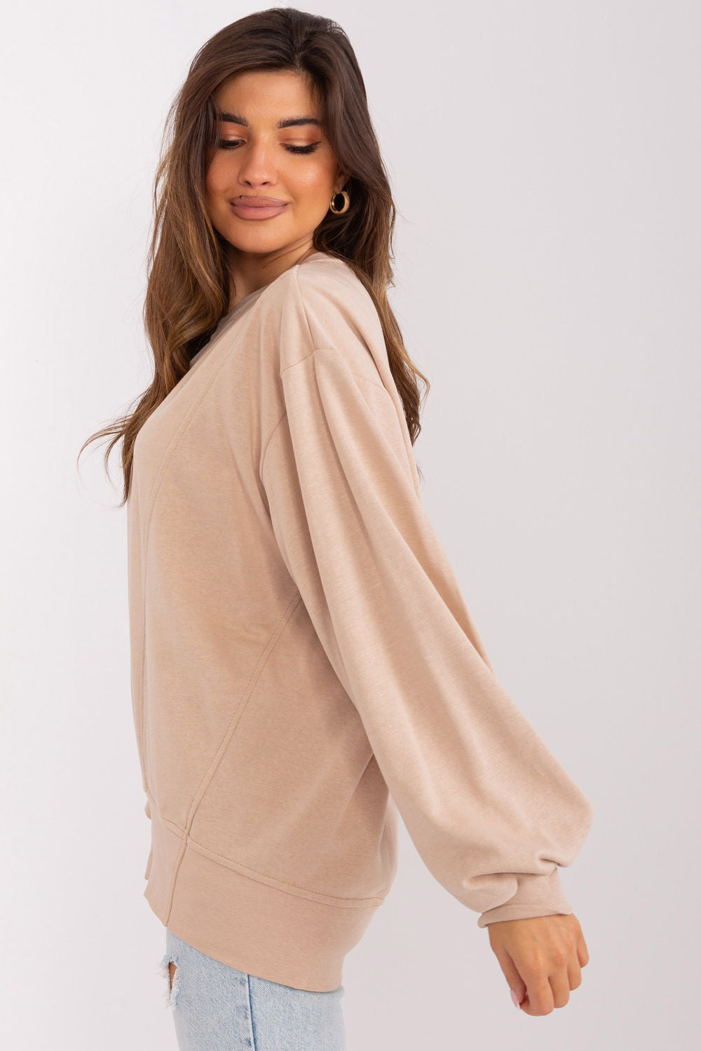 Ex Moda Beige Oversized Cotton Sweatshirt - view 2