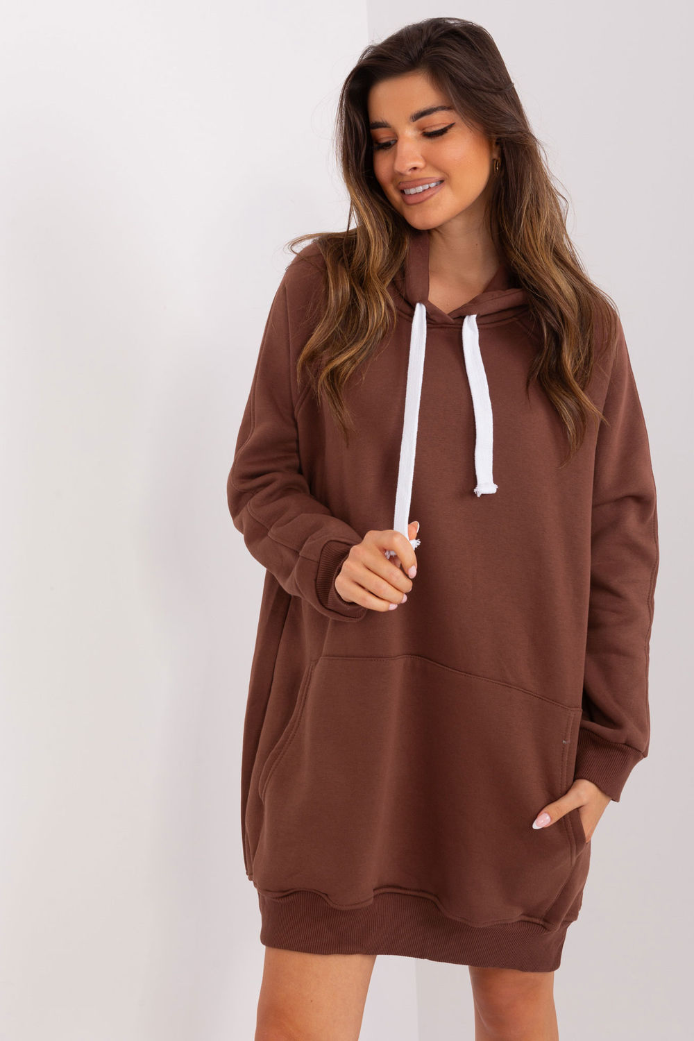 Ex Moda Brown Hooded Long Sleeve Cotton Sweatshirt