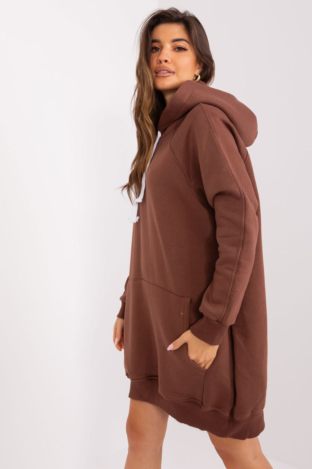Ex Moda Brown Hooded Long Sleeve Cotton Sweatshirt - view 2