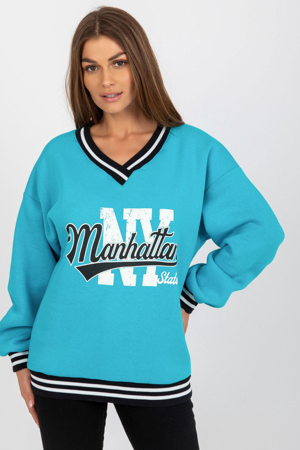 Ex Moda Blue V-Neck Long Sleeve Sweatshirt