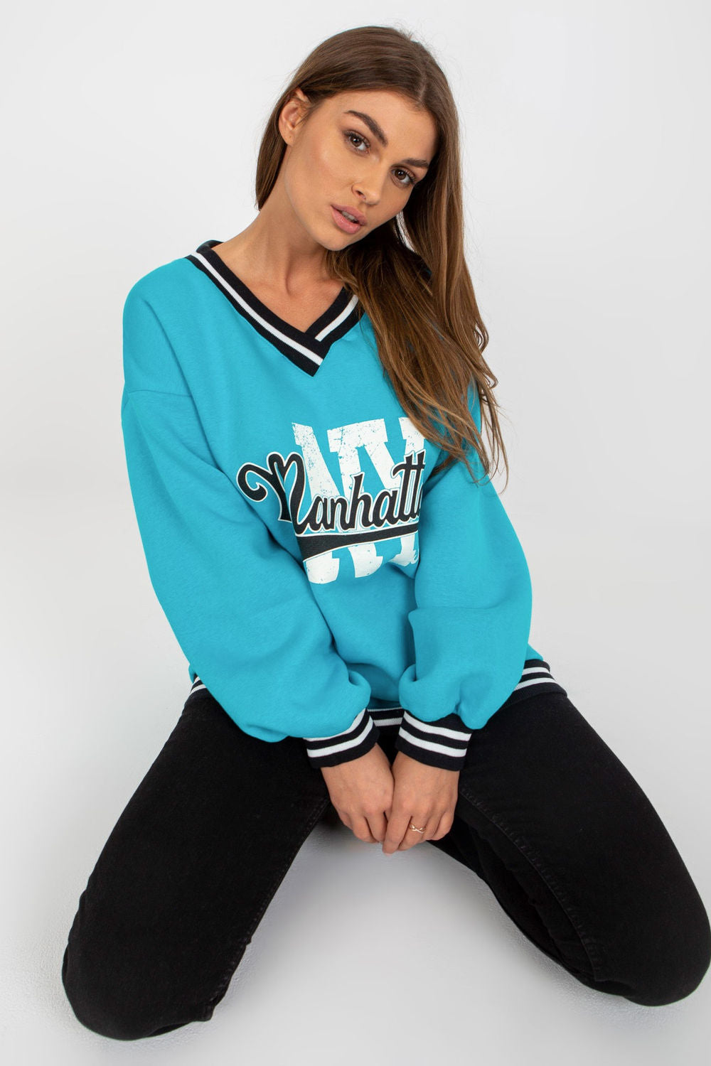 Ex Moda Blue V-Neck Long Sleeve Sweatshirt - view 2