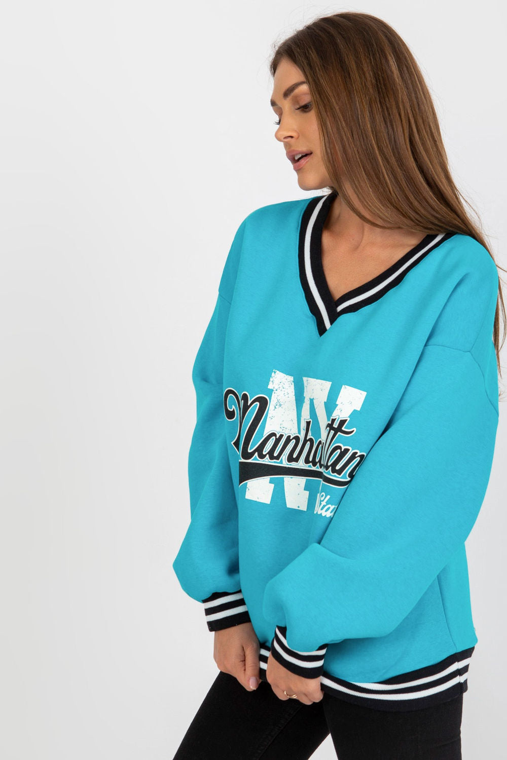 Ex Moda Blue V-Neck Long Sleeve Sweatshirt - view 3