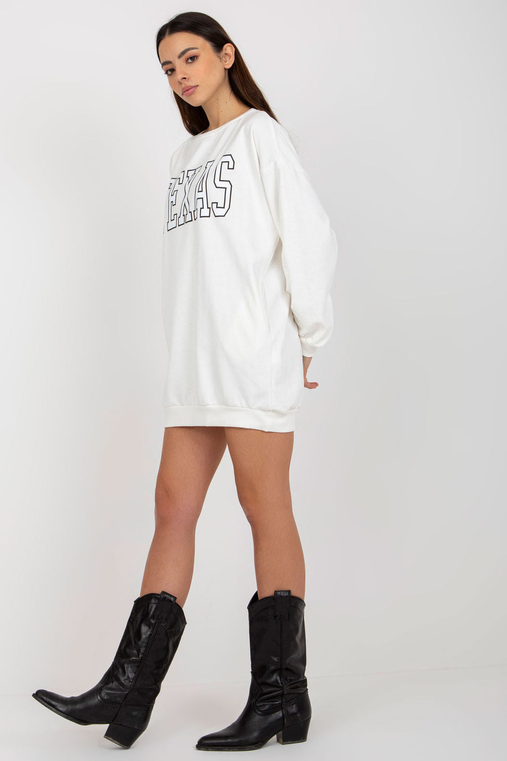 Ex Moda Ecru Ribbed Long Sleeve Cotton Sweatshirt - view 3