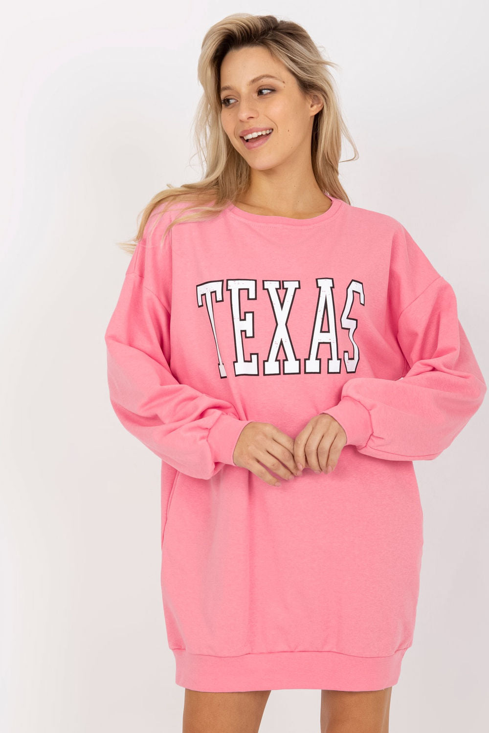 Ex Moda Pink Round Neck Long Sleeve Cotton Sweatshirt - view 4