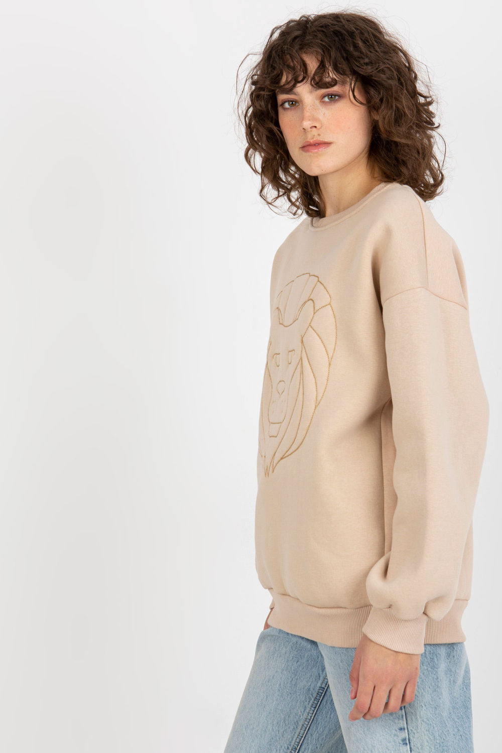 Ex Moda Beige Round Neck Long Sleeve Cotton Sweatshirt - view 2