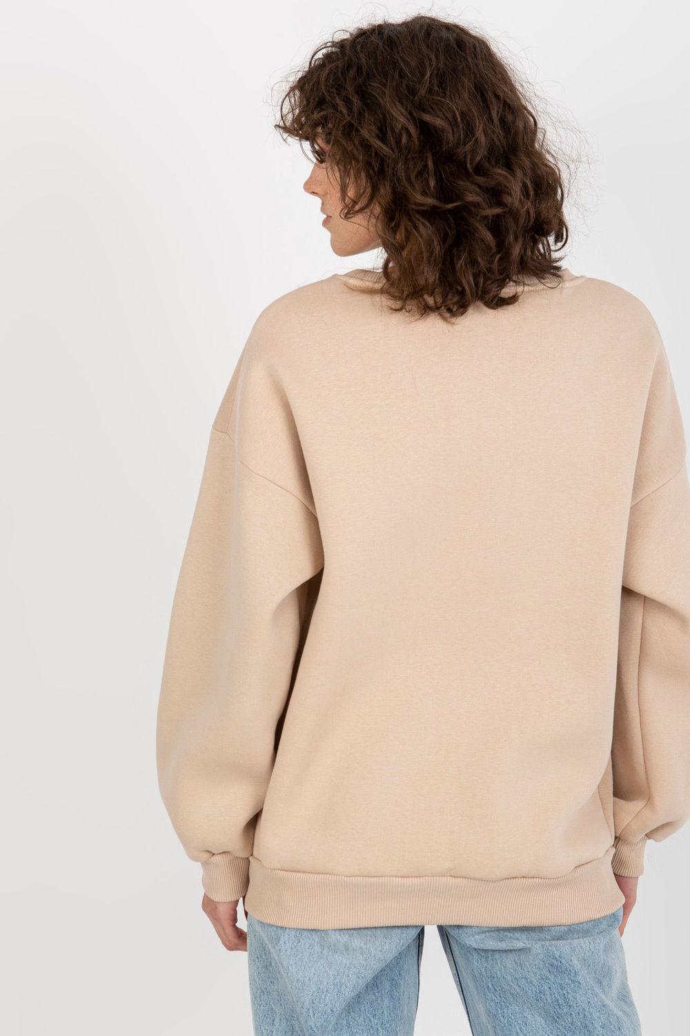 Ex Moda Beige Round Neck Long Sleeve Cotton Sweatshirt - view 3