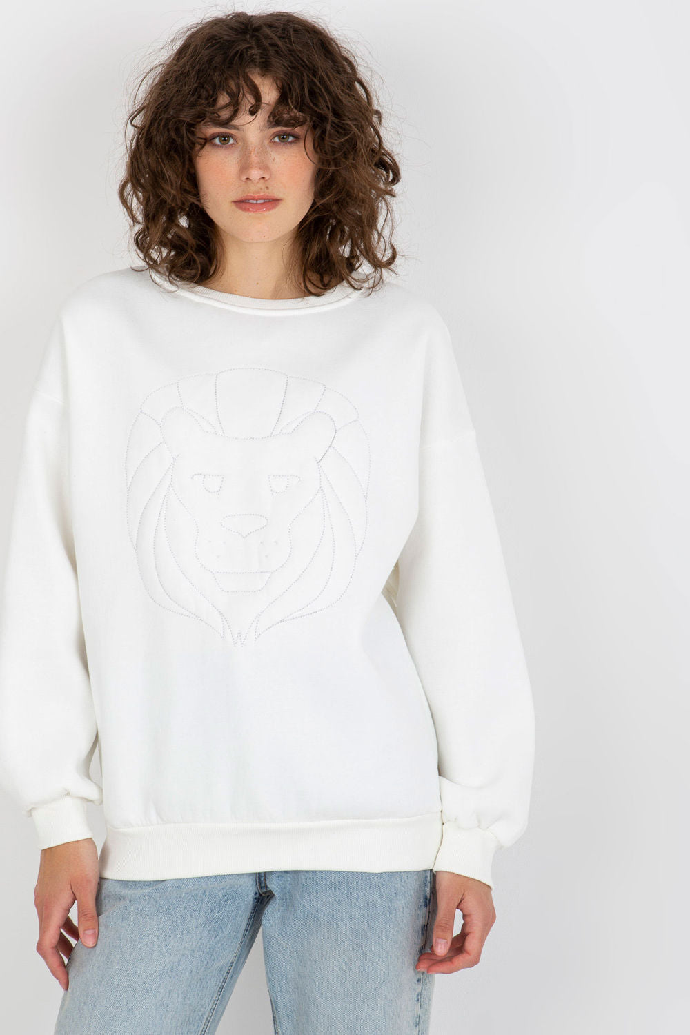 Ex Moda Ecru Long Sleeve Cotton Sweatshirt