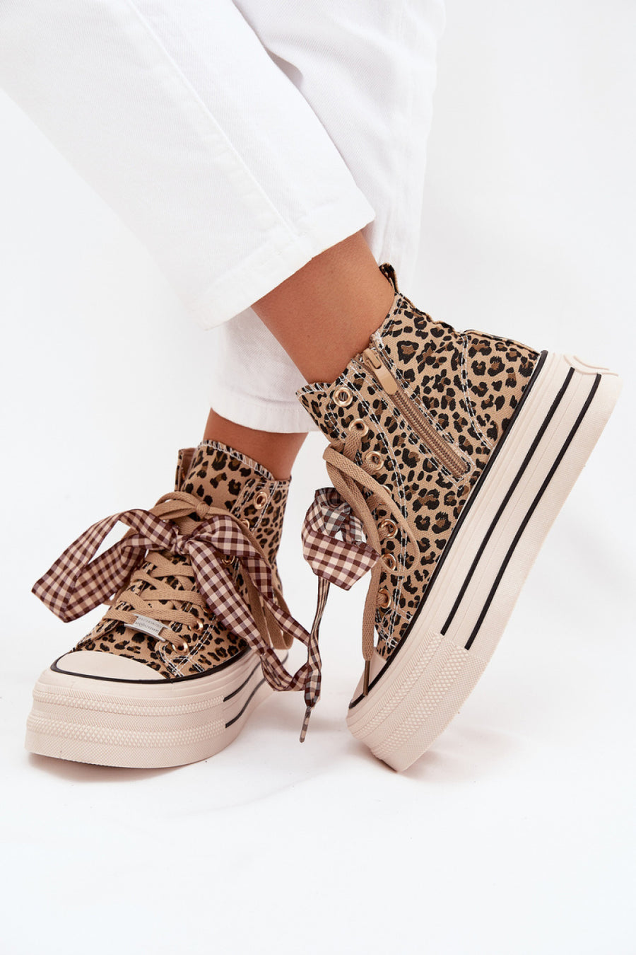Step In Style Mavara Leopard Print Platform Lace Up Trainers