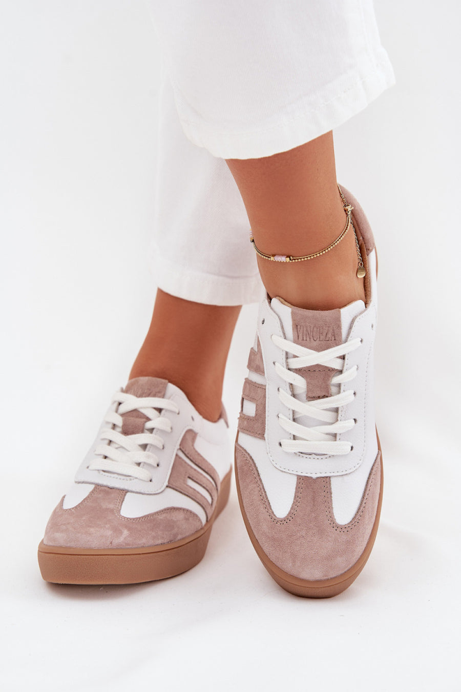 Step In Style Beige Leather Trainers