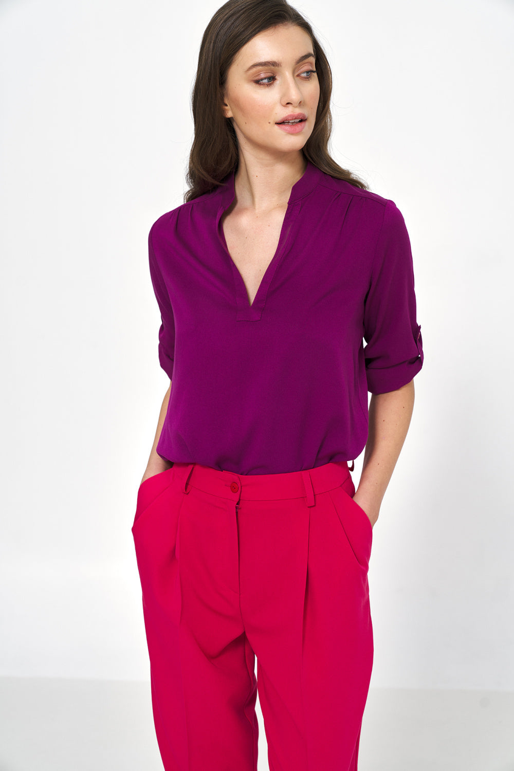 Nife Purple High Waisted Blouse
