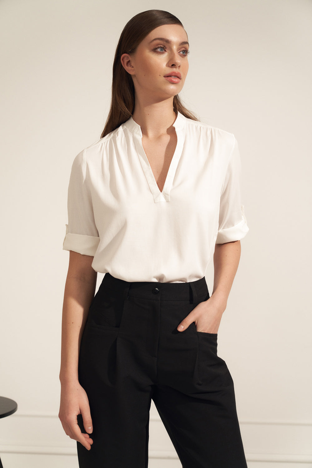 Nife Ecru High Waisted Blouse