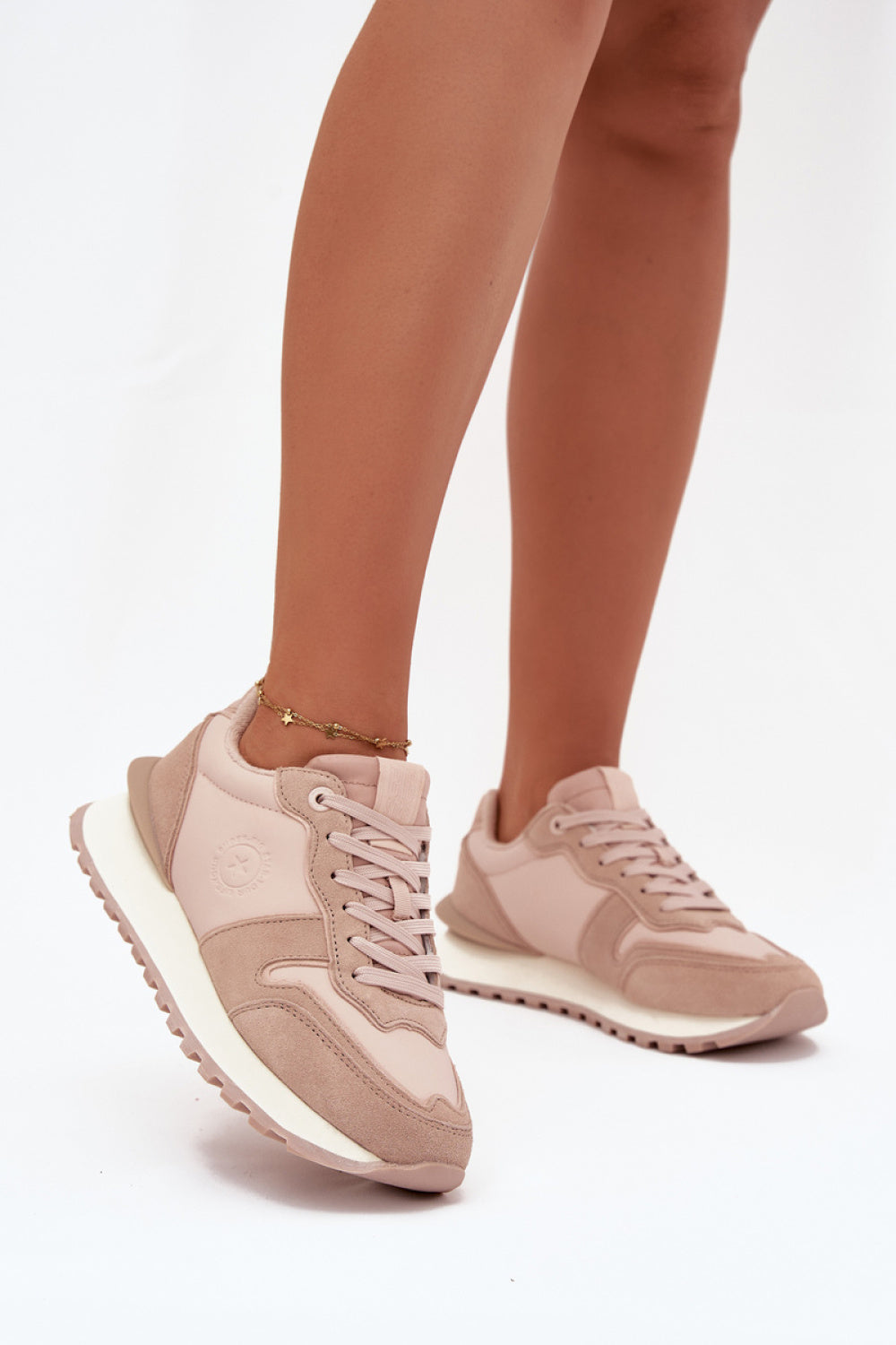 Step In Style Nude Leather Platform Trainers