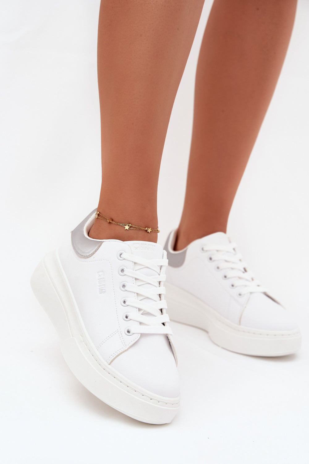 Step In Style Silver Faux Leather Platform Trainers