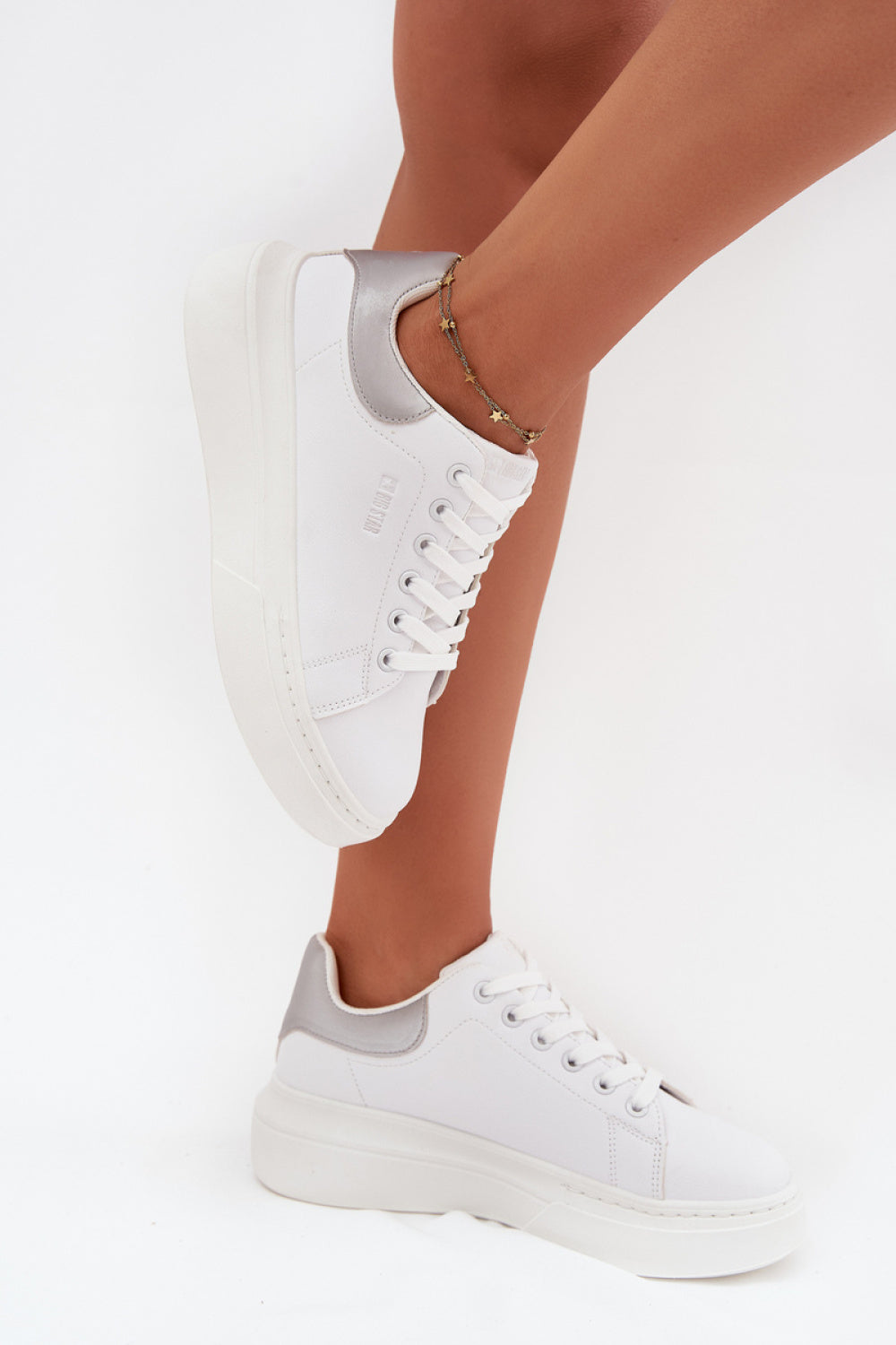 Step In Style Silver Faux Leather Platform Trainers - view 3