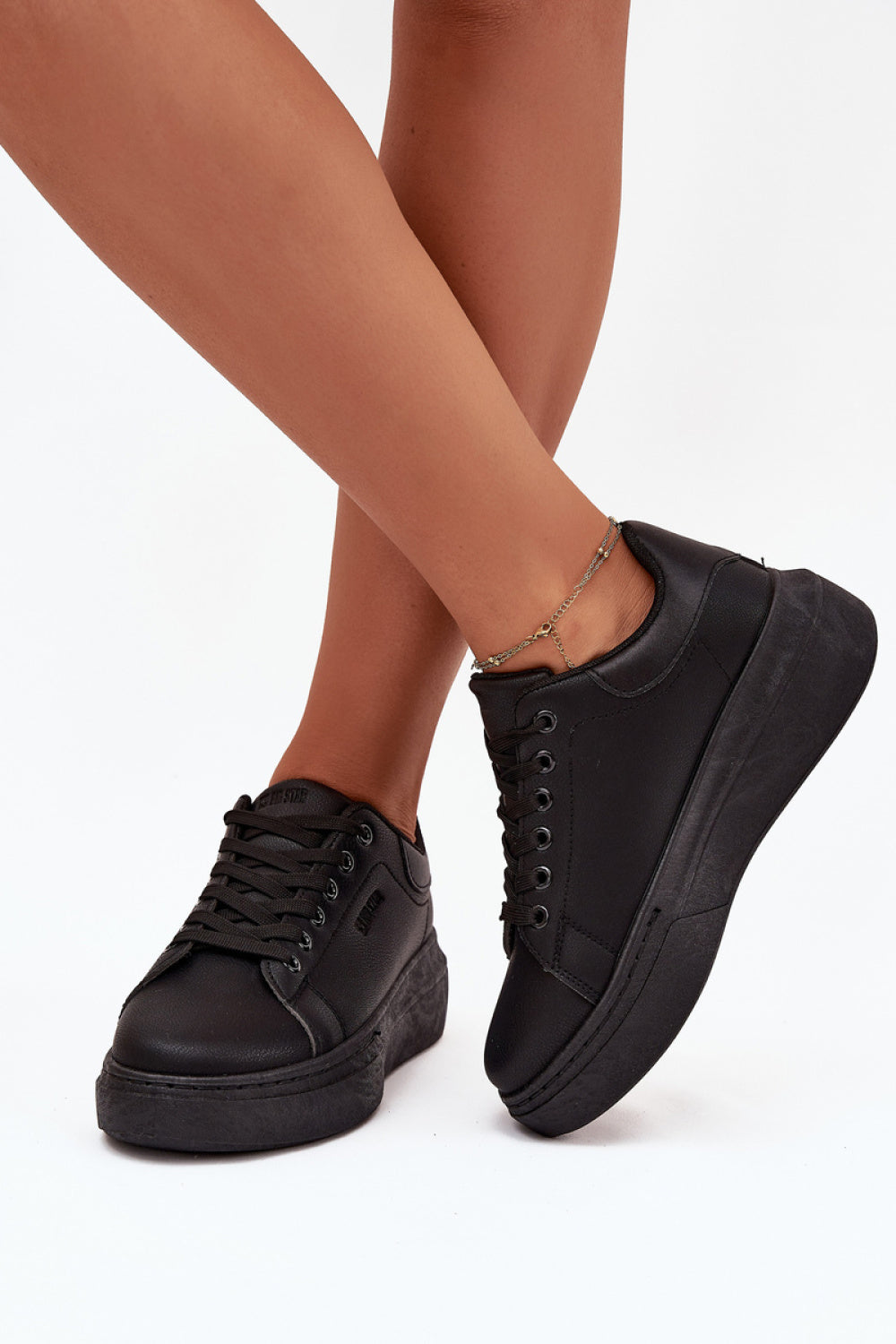 Step In Style Black Faux Leather Platform Trainers