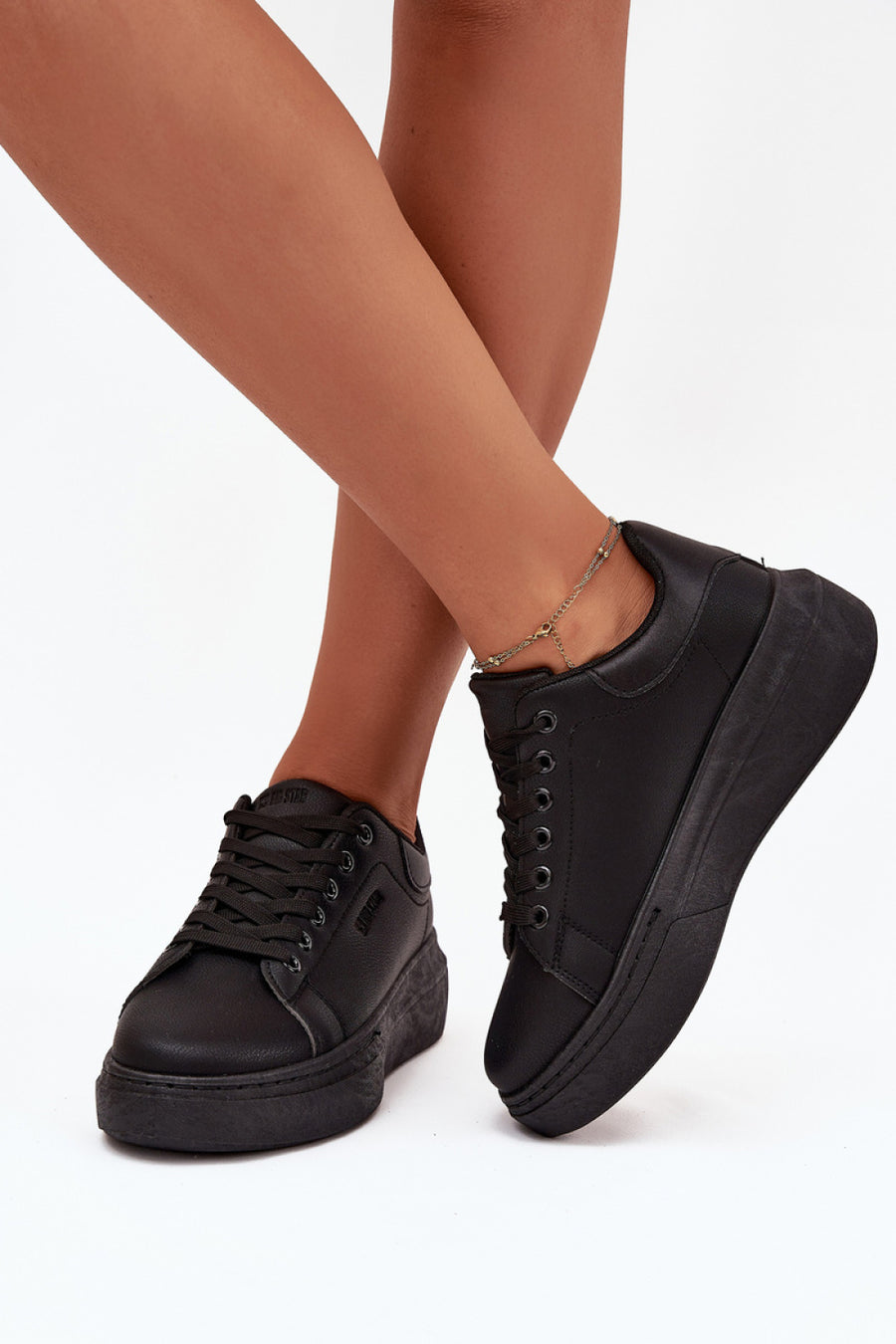 Step In Style Black Faux Leather Platform Trainers
