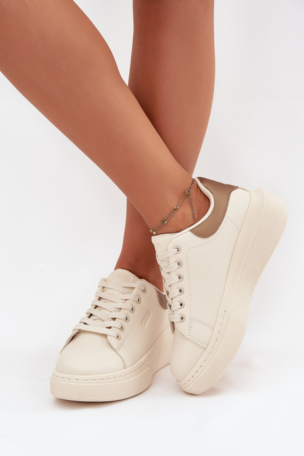 Step In Style Light Beige Faux Leather Platform Trainers - view 3