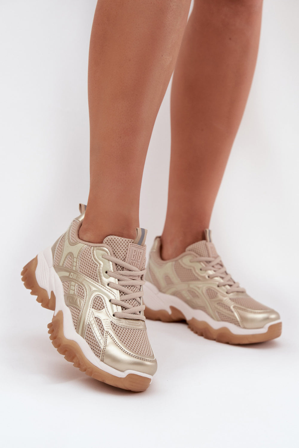 Step In Style Gold Faux Leather Trainers