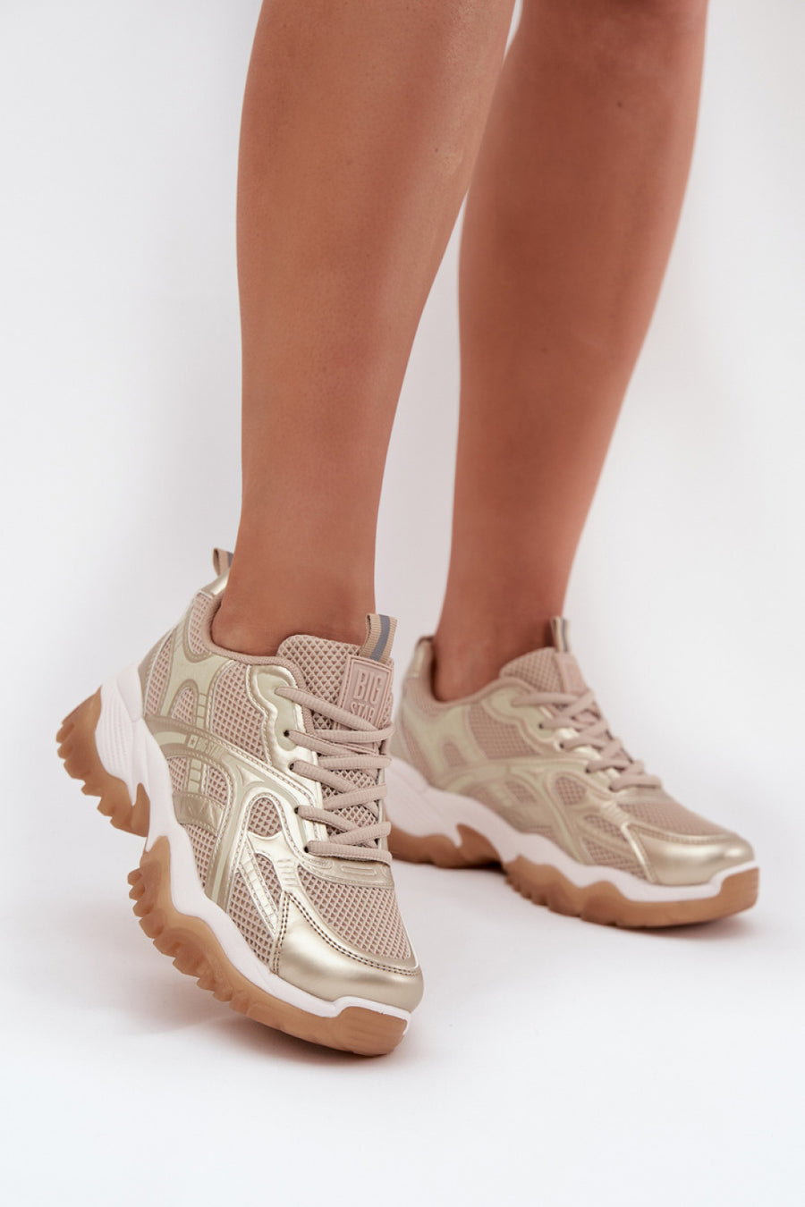 Step In Style Gold Faux Leather Trainers