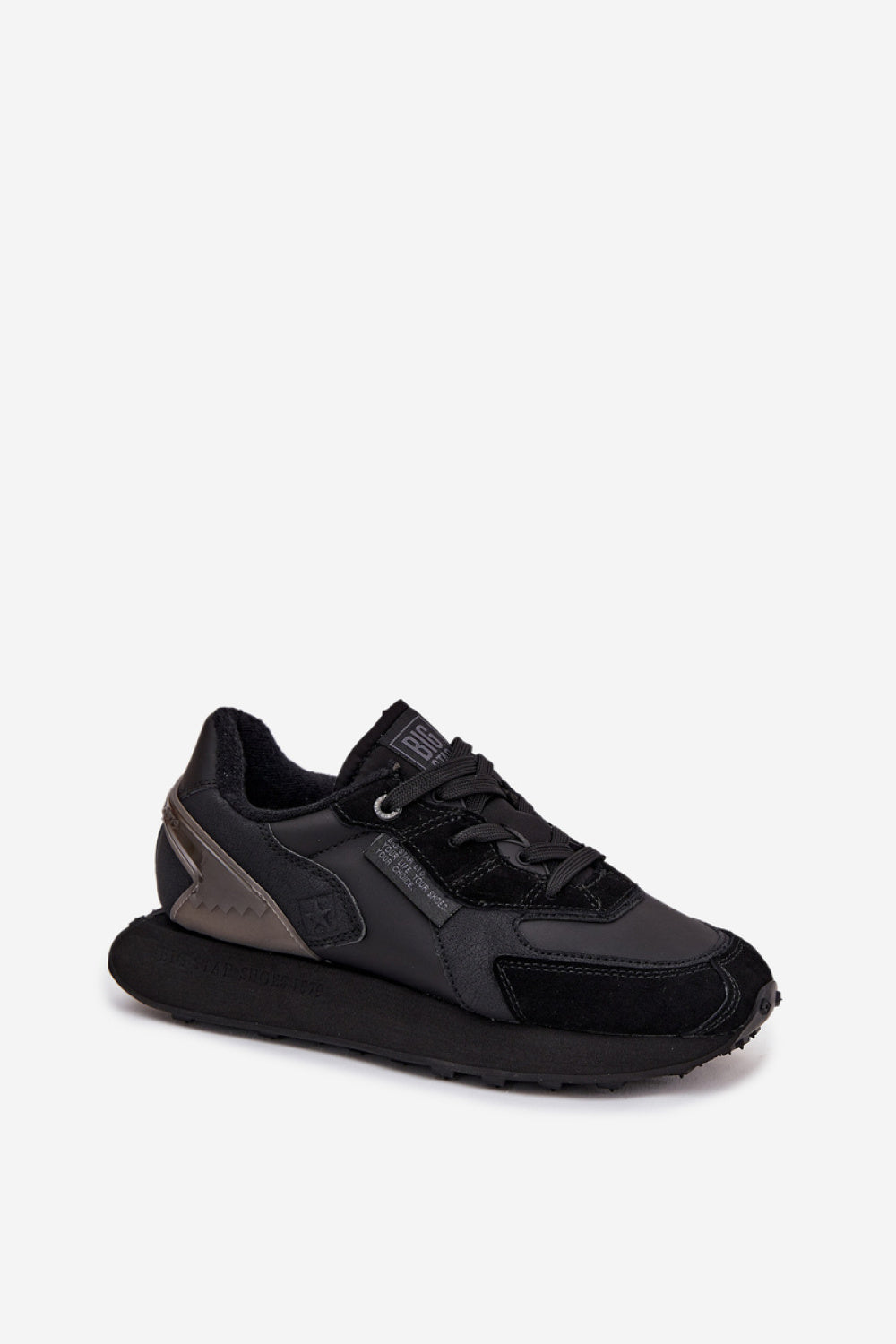 Step In Style Black Leather Platform Trainers - view 2