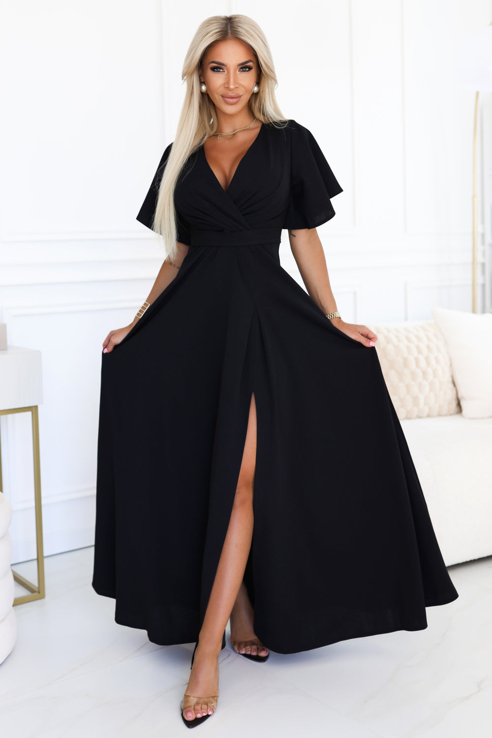 Numoco Jennifer Black Wrap Maxi Dress