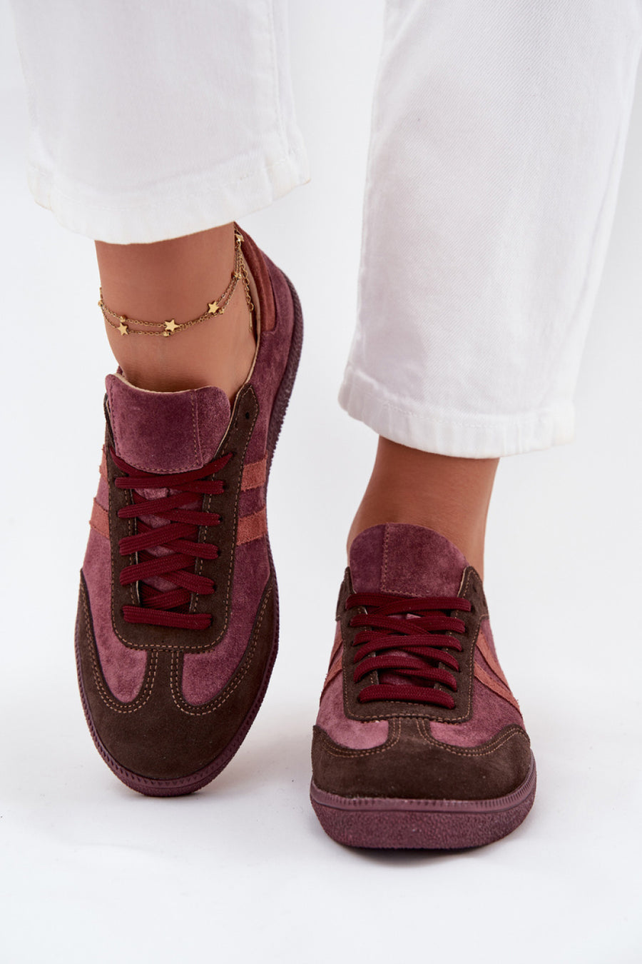Step In Style Burgundy Suede Lace Up Trainers