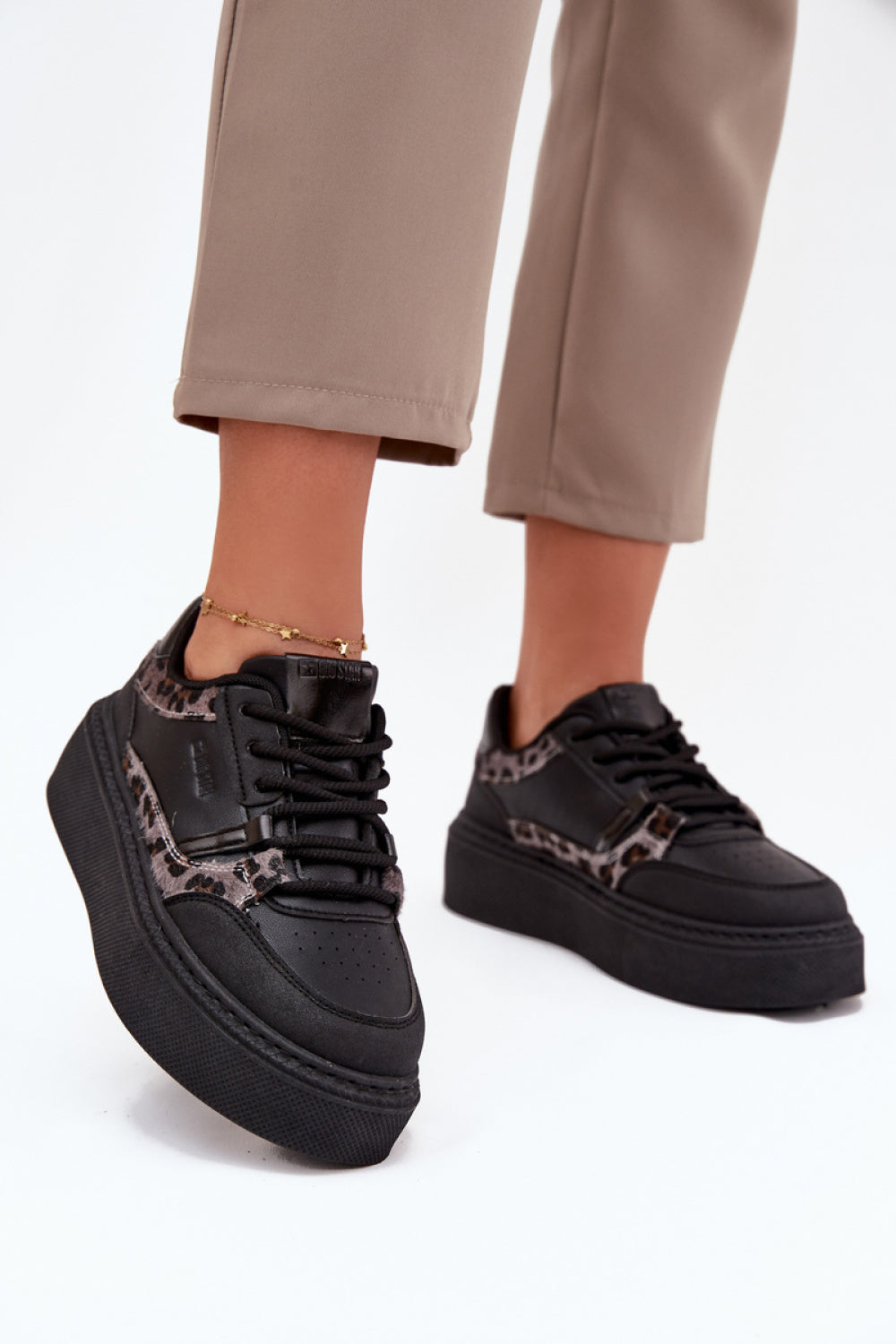 Step In Style Black Faux Leather Platform Trainers
