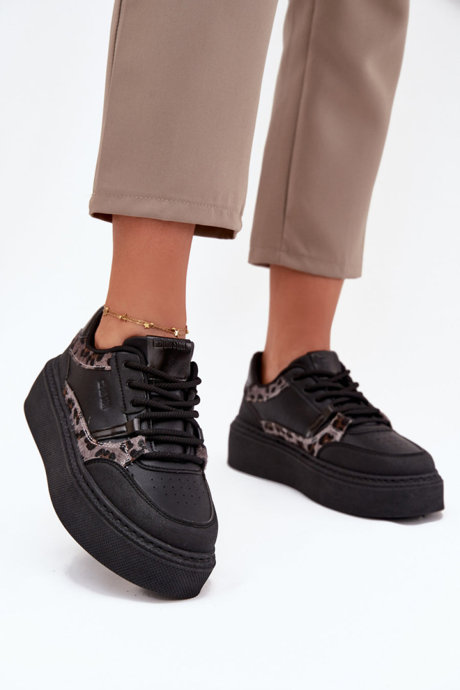 Step In Style Black Faux Leather Platform Trainers