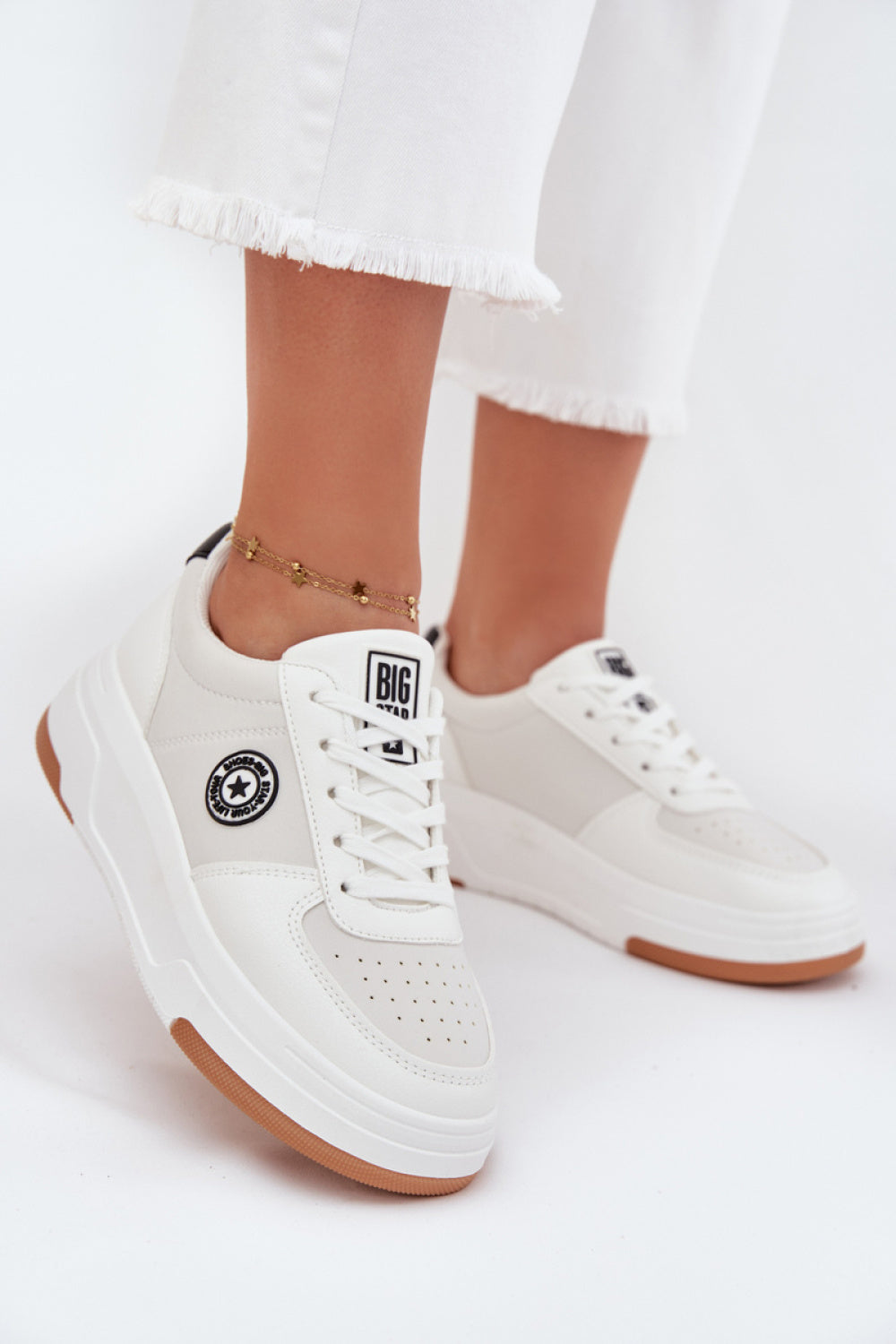 Step In Style White Faux Leather Trainers