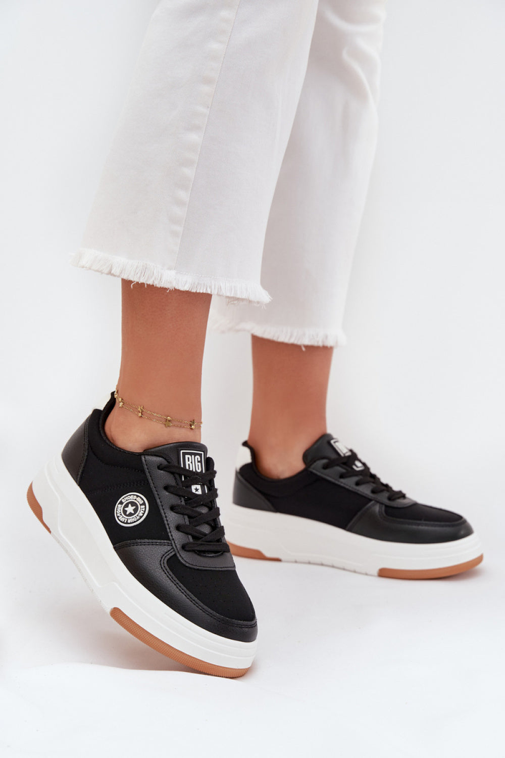 Step In Style Black Faux Leather Trainers