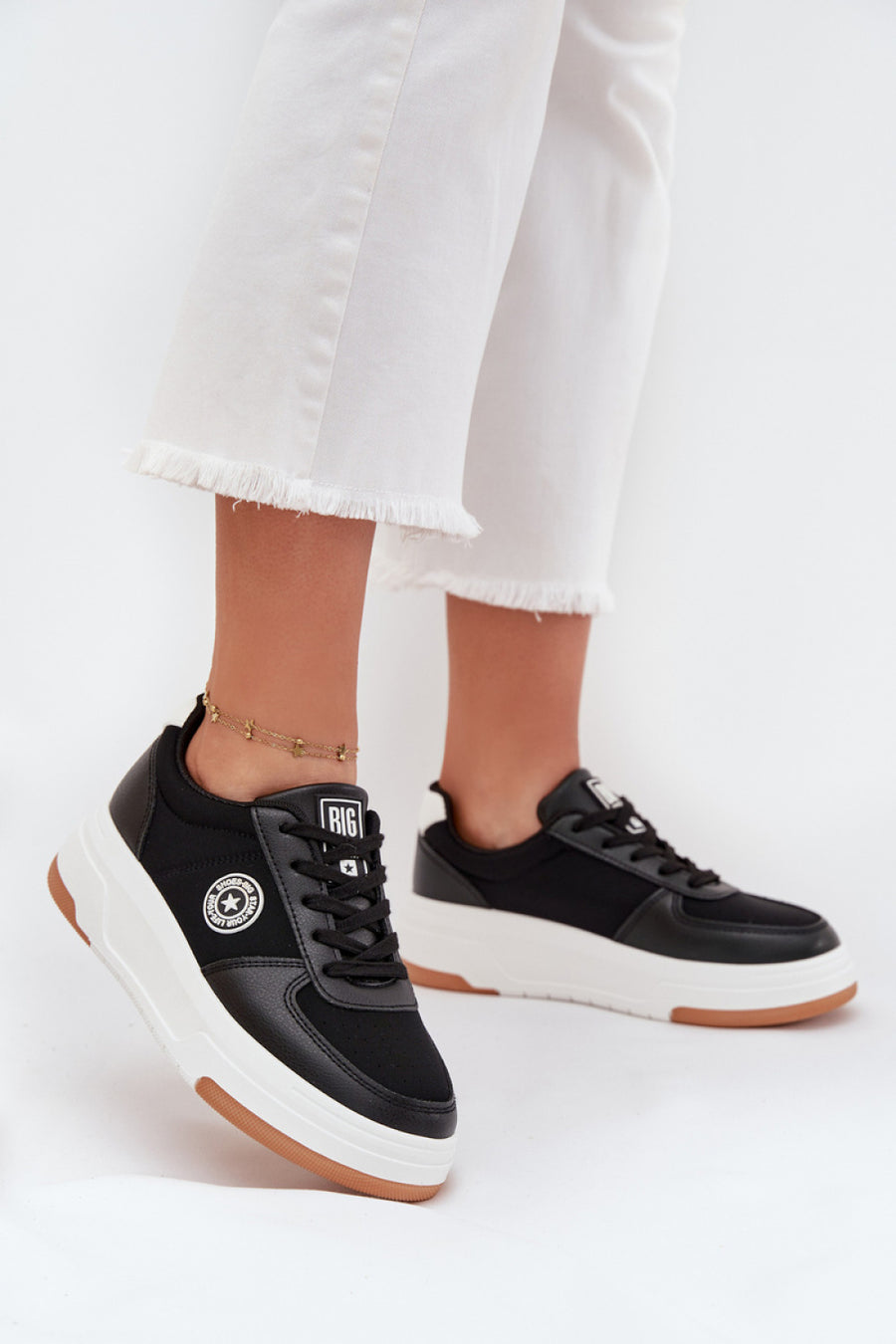 Step In Style Black Faux Leather Trainers