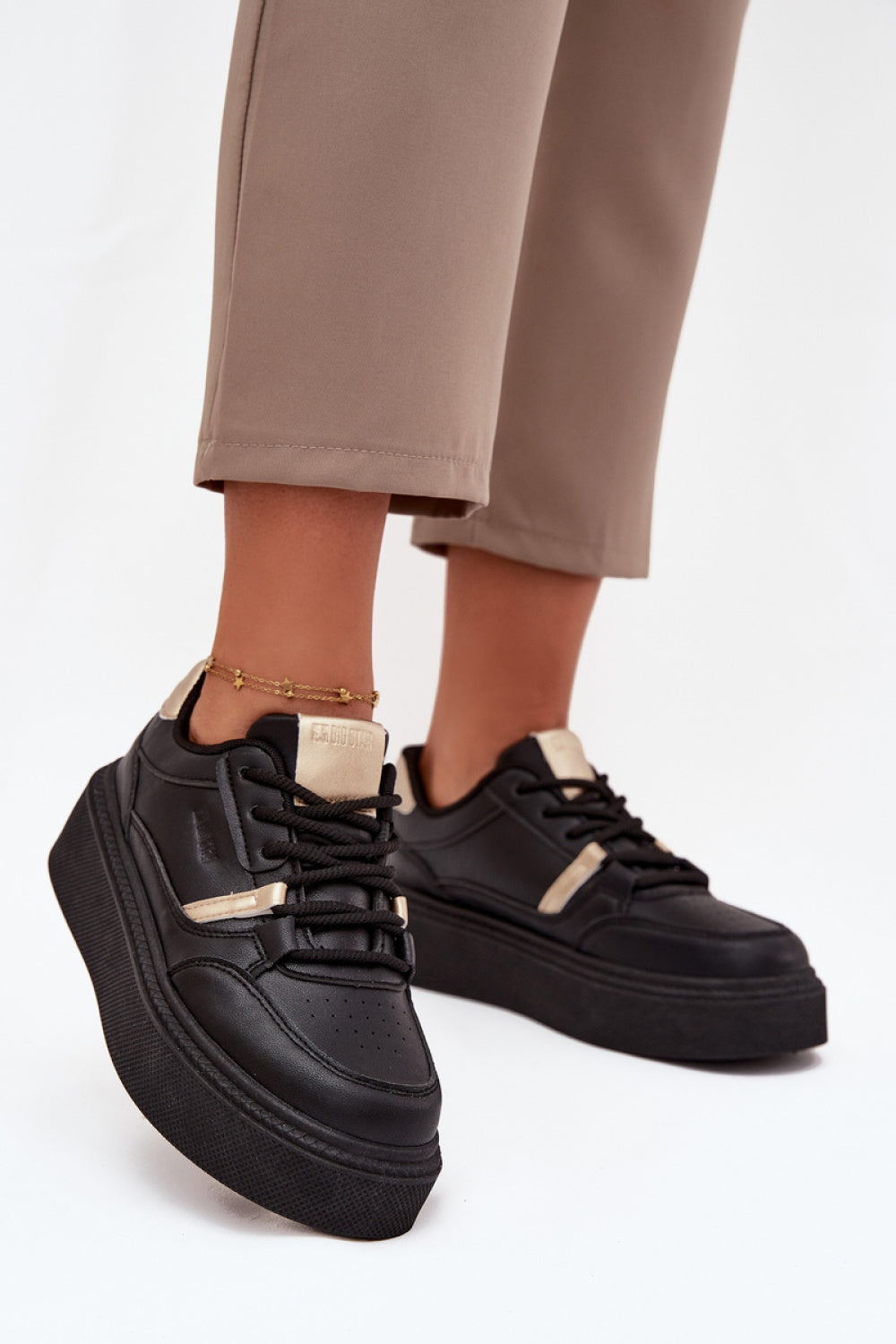 Step In Style Black Faux Leather Platform Trainers