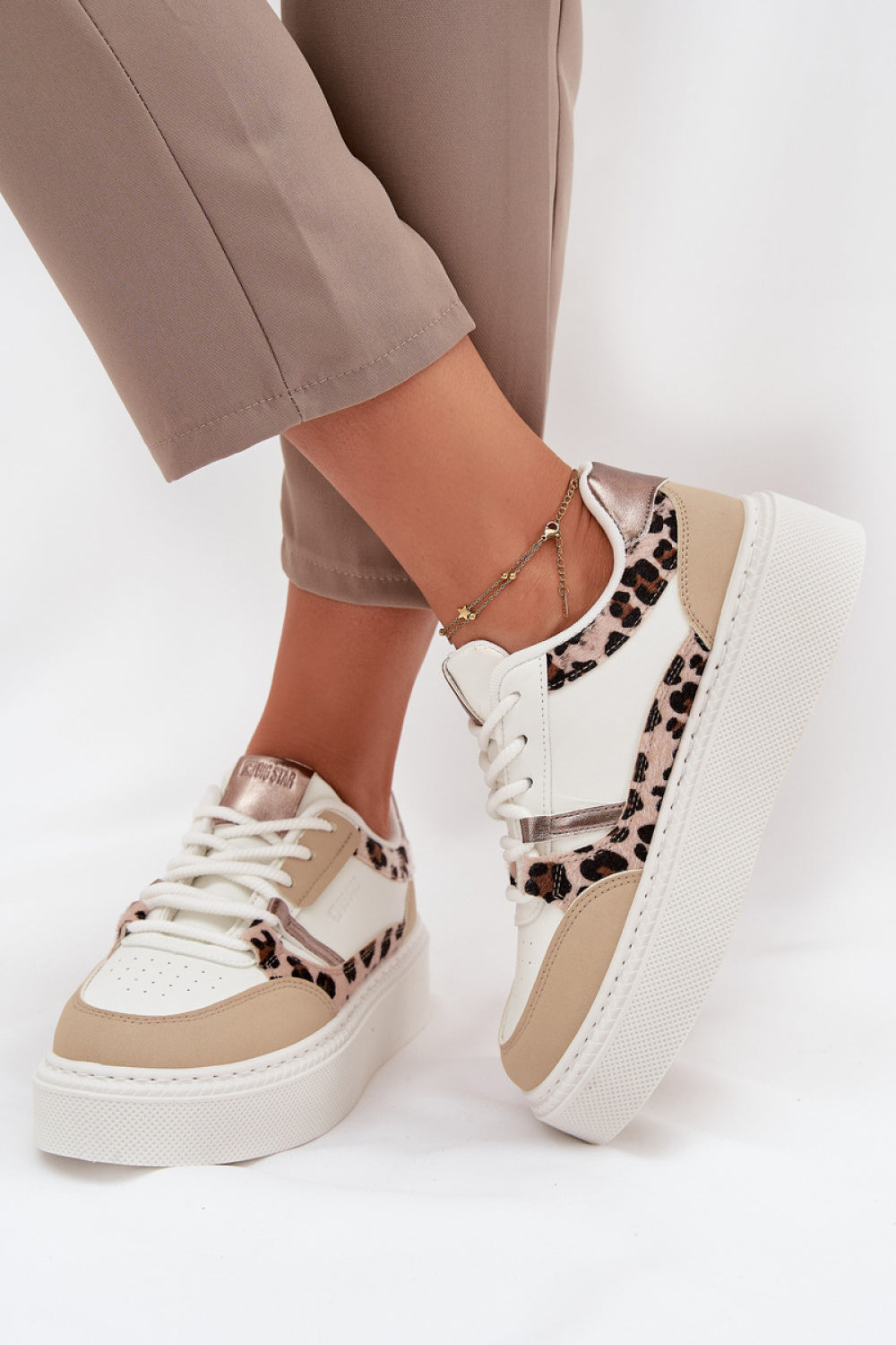 Step In Style Beige Faux Leather Platform Trainers - view 3