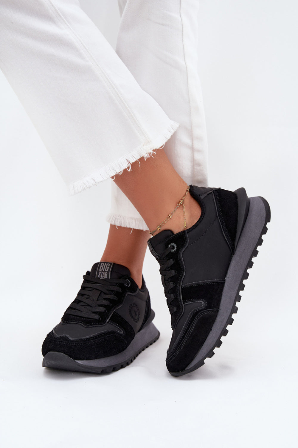 Step In Style Black Leather Platform Trainers