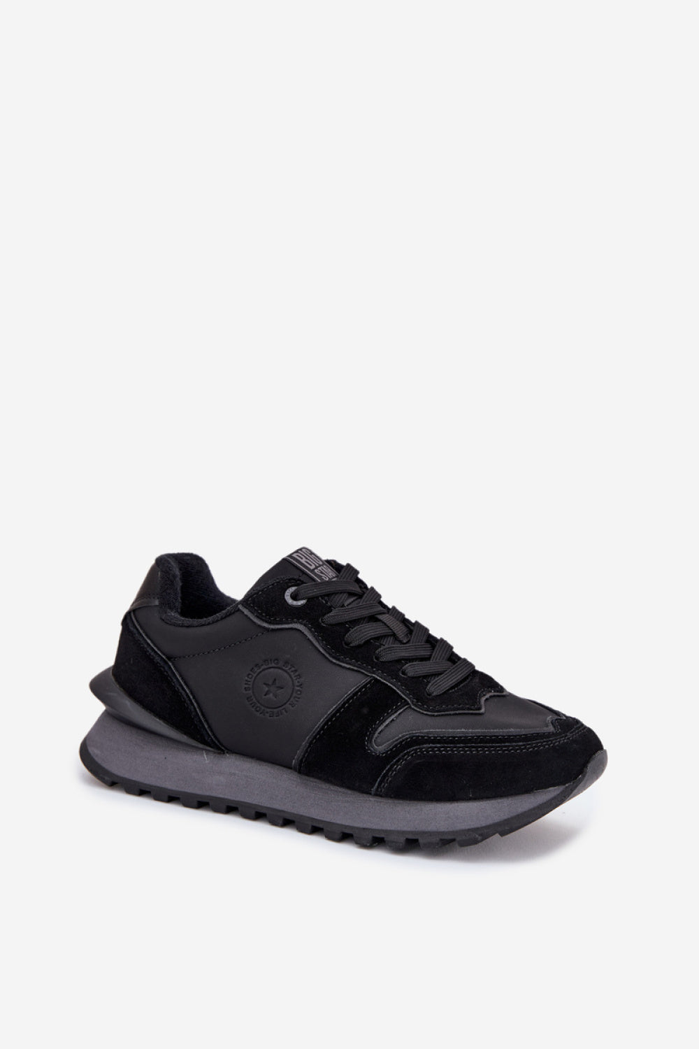 Step In Style Black Leather Platform Trainers - view 2