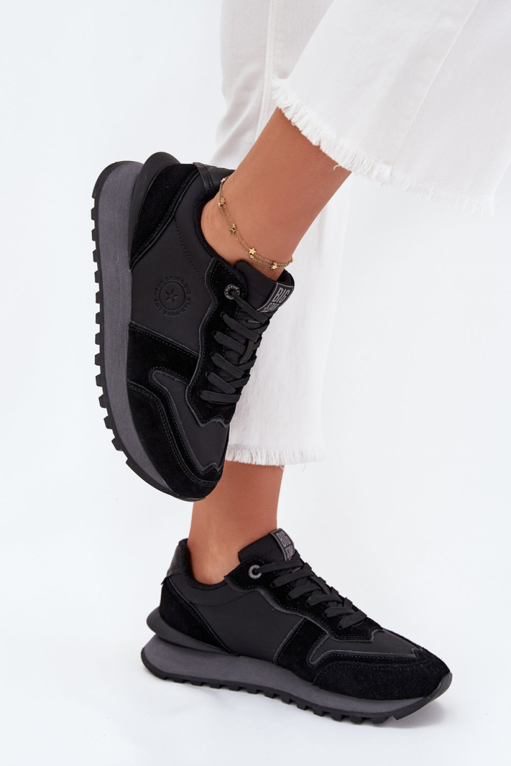 Step In Style Black Leather Platform Trainers - view 3