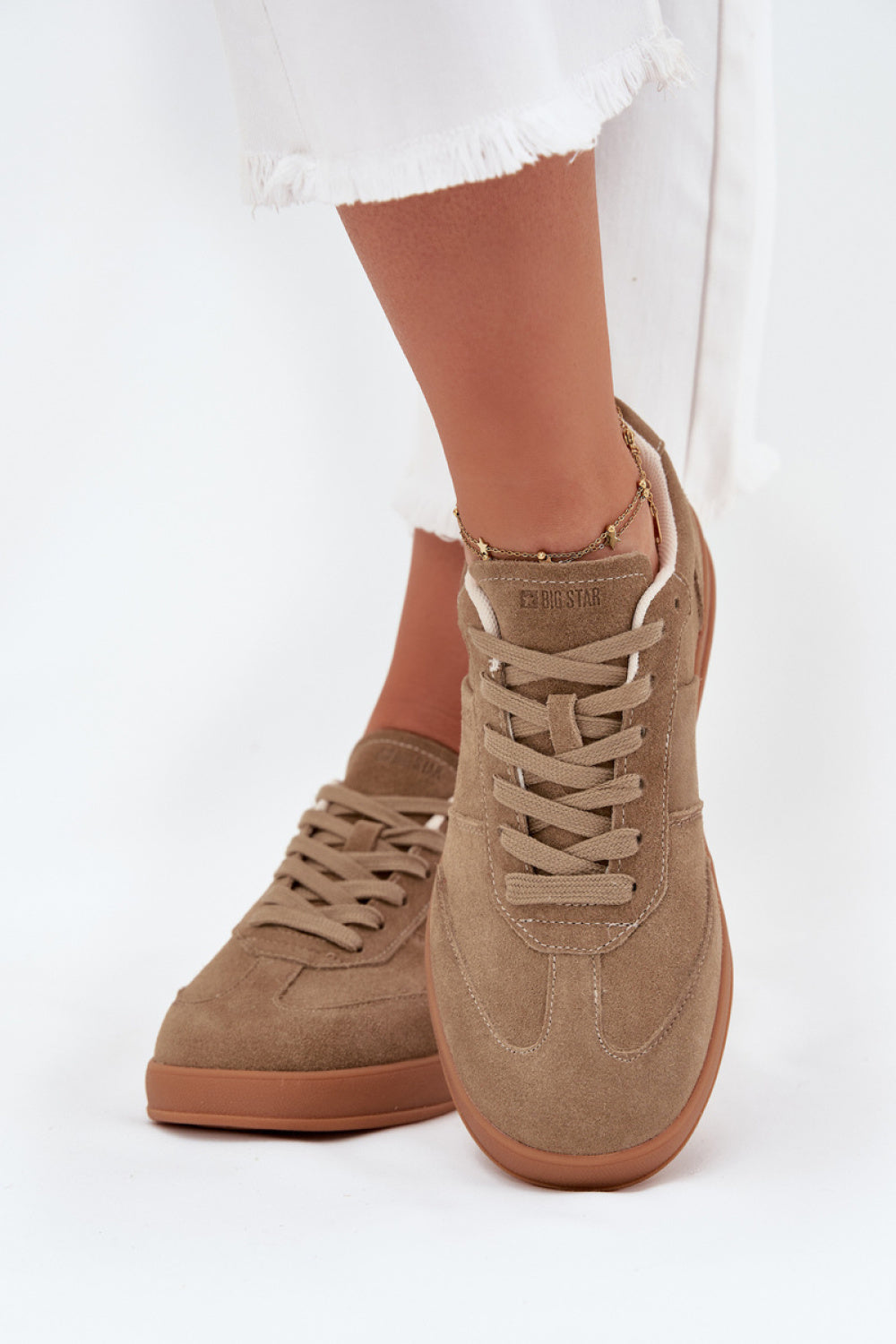 Step In Style Beige Suede Platform Trainers with Round Toe - view 3