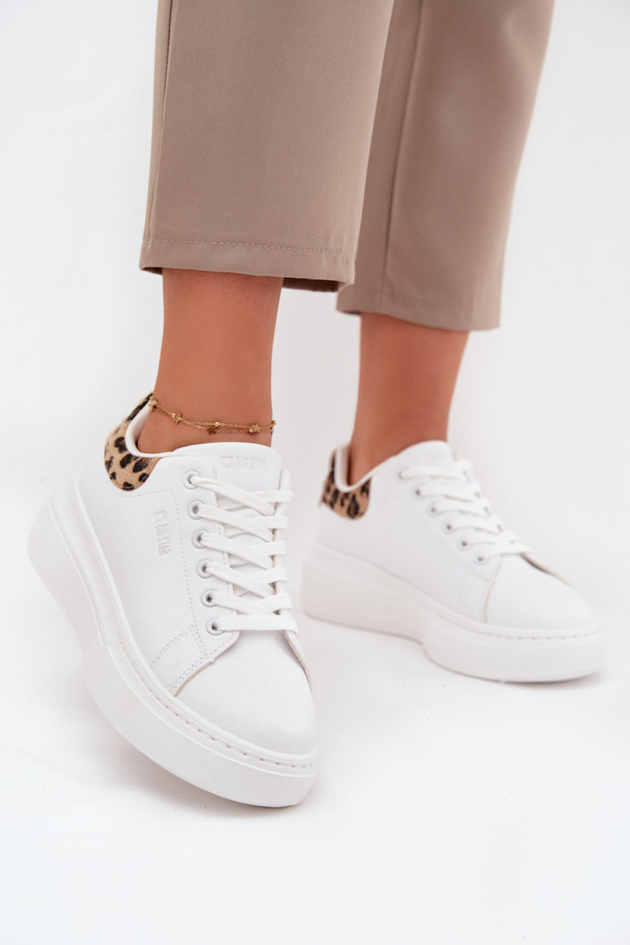 Step In Style Leopard Print Faux Leather Platform Trainers