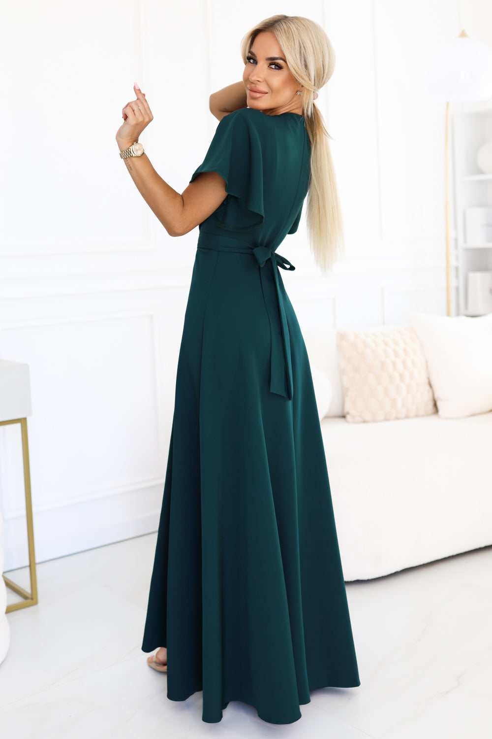 Numoco Jennifer Bottle Green Wrap Maxi Dress - view 2