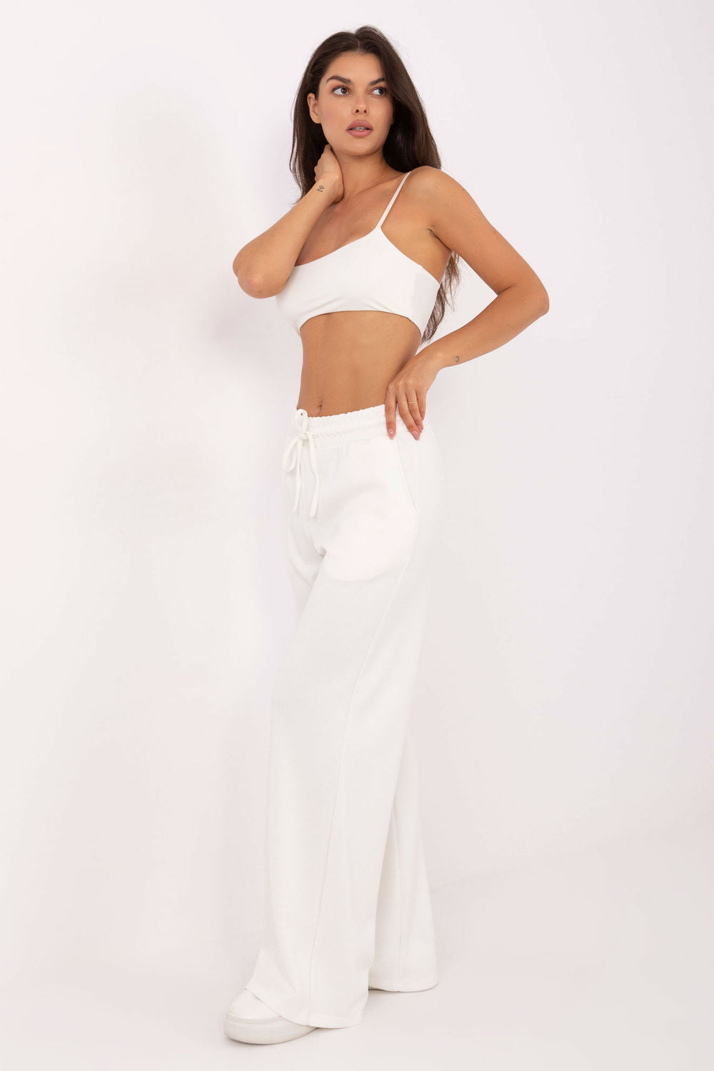 Relevance Ecru Viscose Wide Leg High Waisted Joggers - view 2