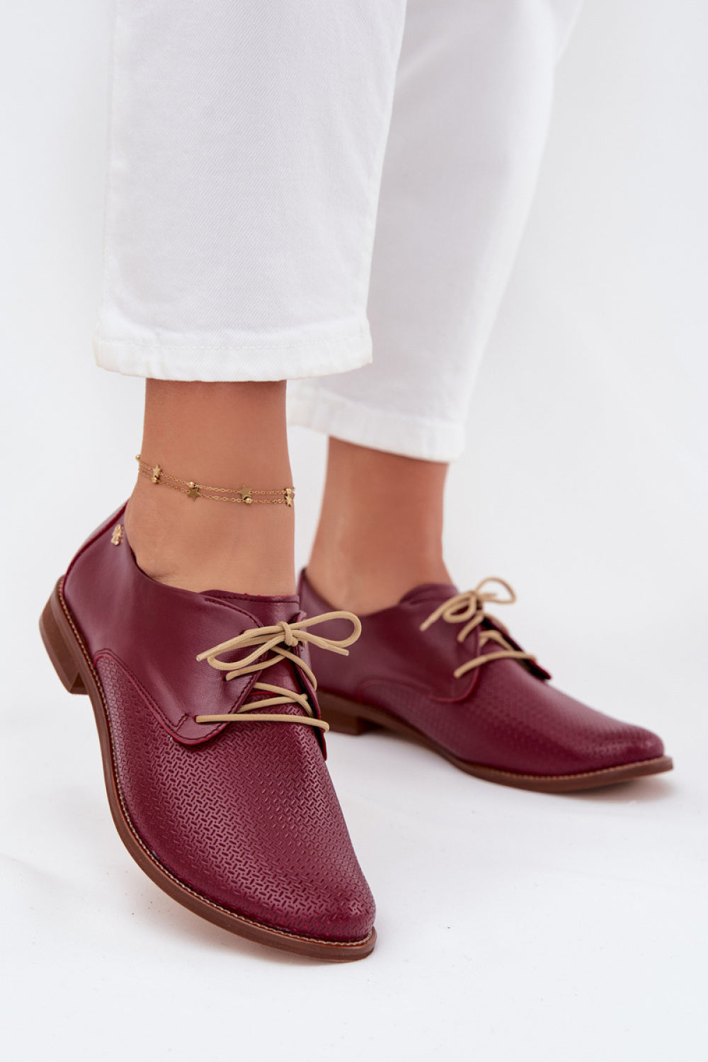 Step In Style Zazoo Burgundy Leather Flat Shoes