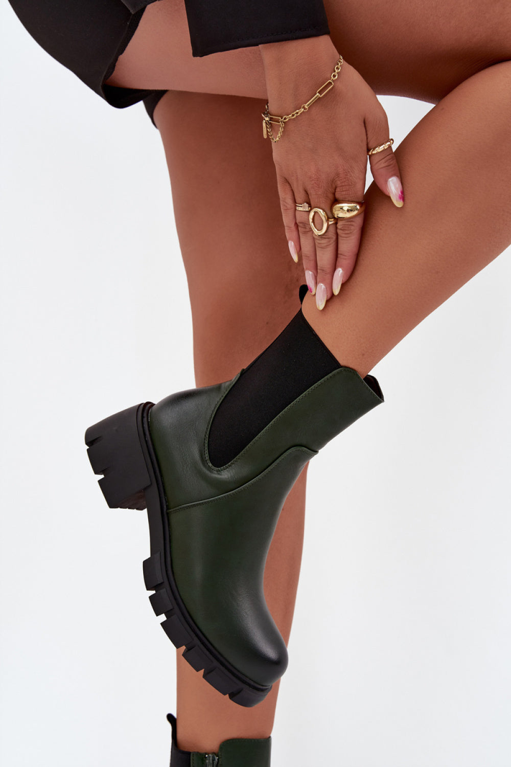 Step In Style Kyra Green Faux Leather Block Heel Boots - view 3