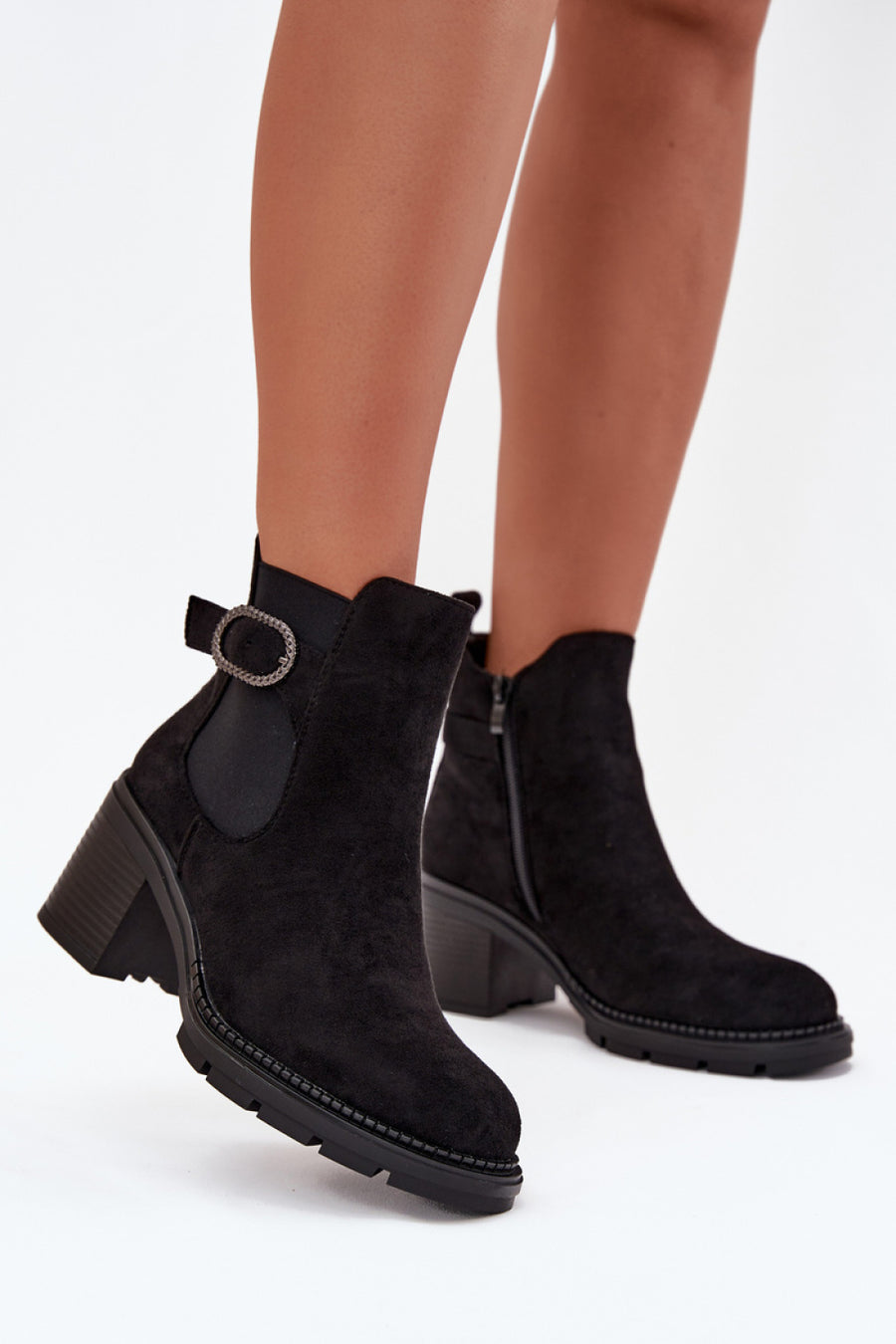 Step In Style Melara Black Faux Suede Heeled Ankle Boots