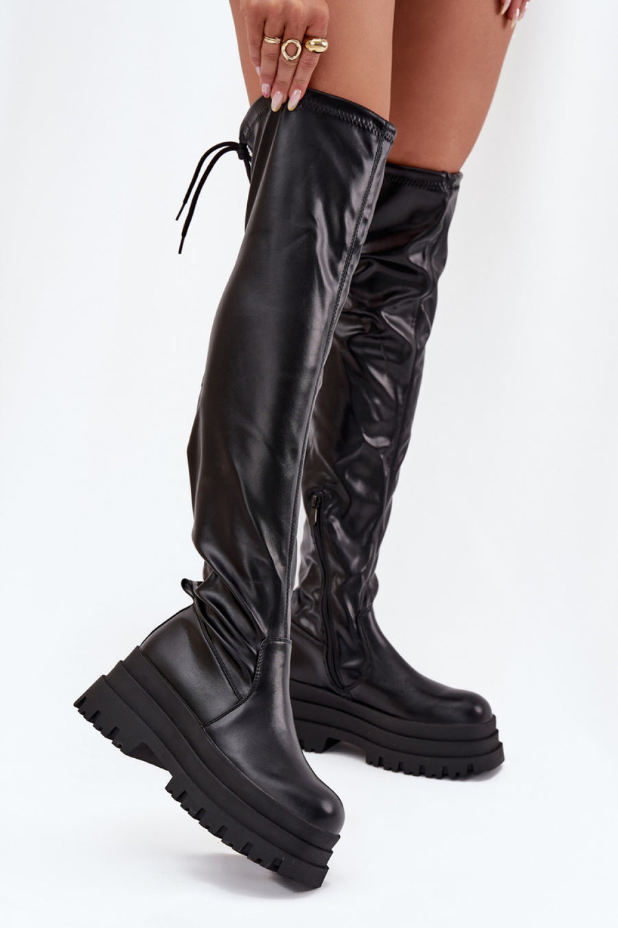 Step In Style Erisna Black Platform Warm Lined Over The Knee Boots