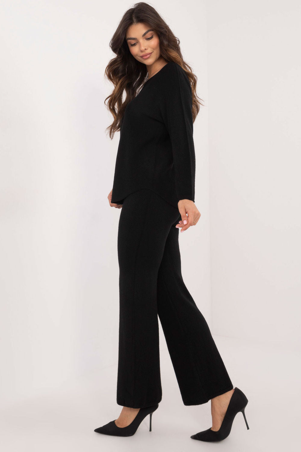 Italy Moda Black Wide Leg High Waisted Co-Ord Set