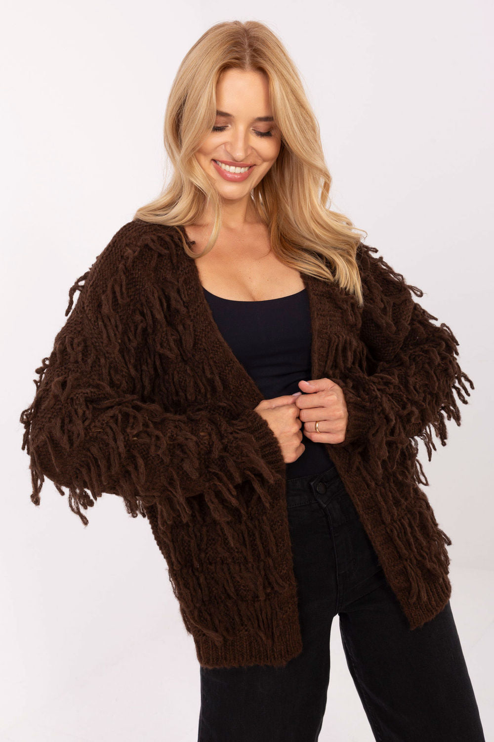 Rue Paris Brown Long Sleeve Cardigan